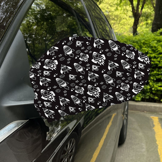 Black And White Rocket Pattern Print Car Side Mirror Covers