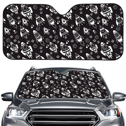 Black And White Rocket Pattern Print Car Windshield Sun Shade