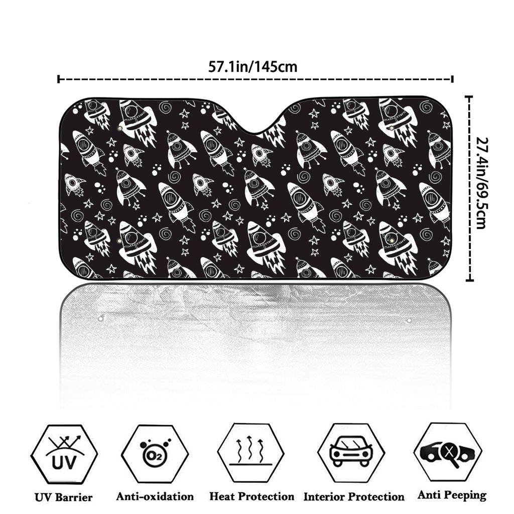 Black And White Rocket Pattern Print Car Windshield Sun Shade