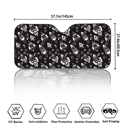 Black And White Rocket Pattern Print Car Windshield Sun Shade