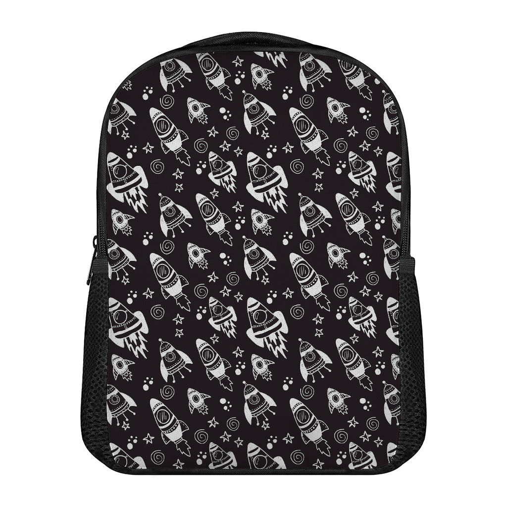 Black And White Rocket Pattern Print Casual Backpack