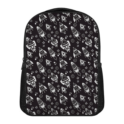 Black And White Rocket Pattern Print Casual Backpack