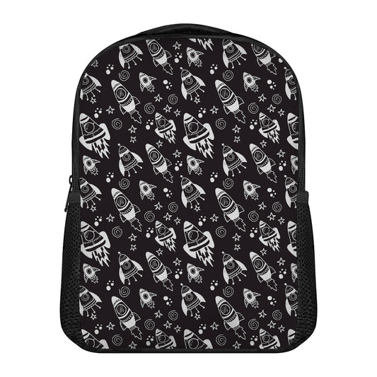 Black And White Rocket Pattern Print Casual Backpack