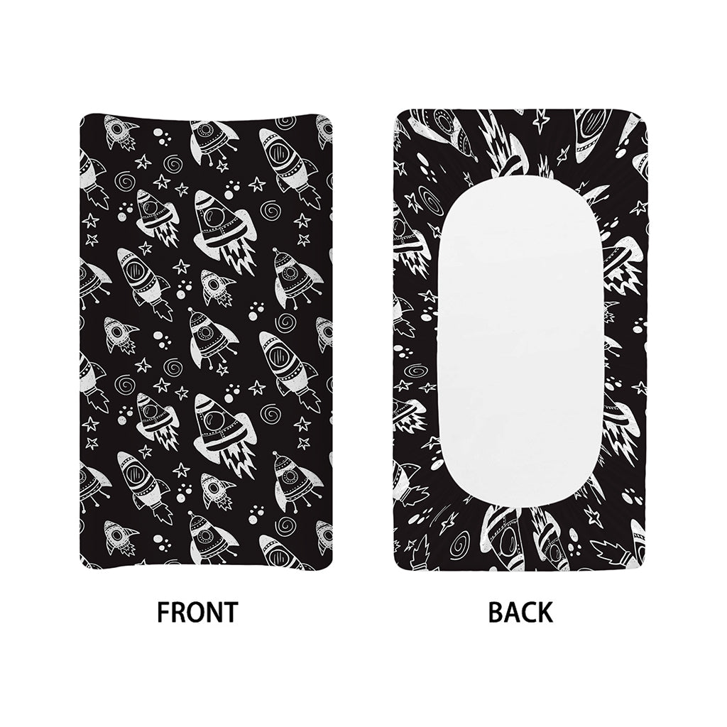 Black And White Rocket Pattern Print Changing Pad Cover