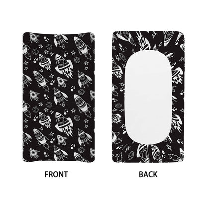 Black And White Rocket Pattern Print Changing Pad Cover