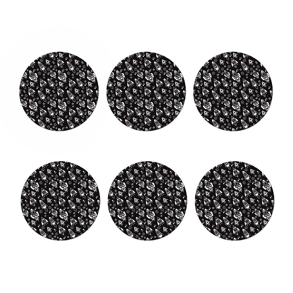 Black And White Rocket Pattern Print Coaster Set