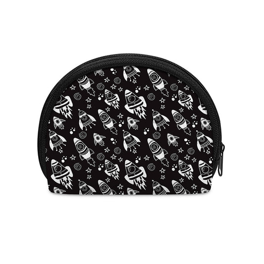 Black And White Rocket Pattern Print Coin Purse