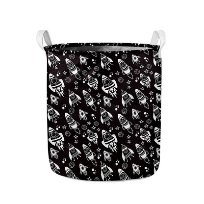 Black And White Rocket Pattern Print Collapsible Laundry Basket