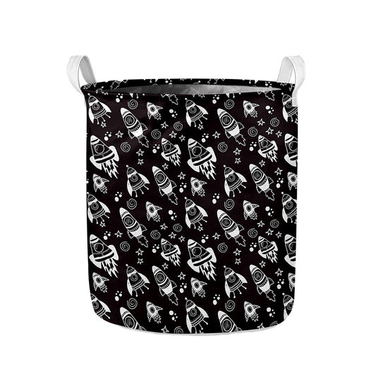 Black And White Rocket Pattern Print Collapsible Laundry Basket