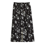 Black And White Rocket Pattern Print Cotton Front Slit Maxi Skirt