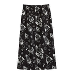 Black And White Rocket Pattern Print Cotton Front Slit Maxi Skirt