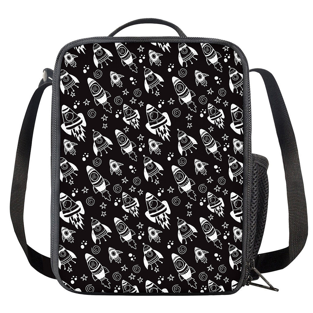 Black And White Rocket Pattern Print Crossbody Lunch Bag