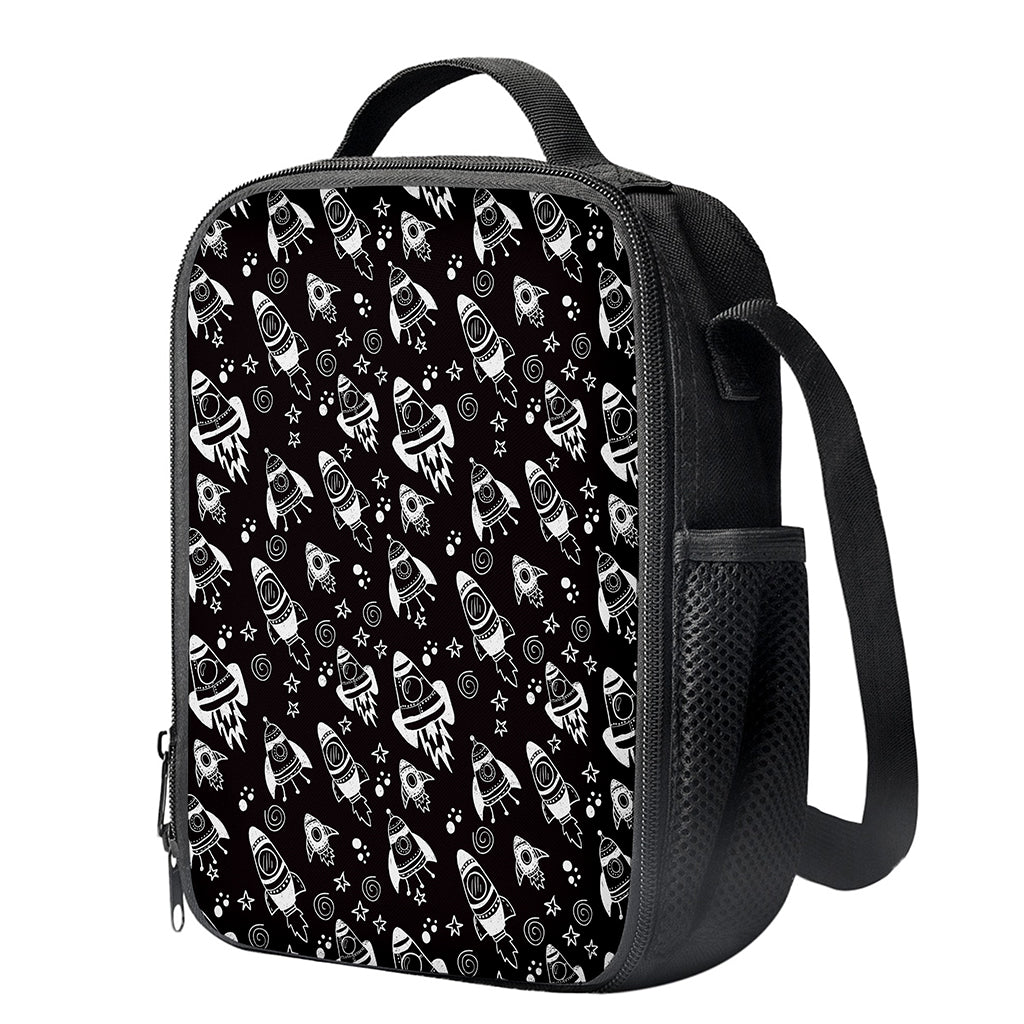 Black And White Rocket Pattern Print Crossbody Lunch Bag