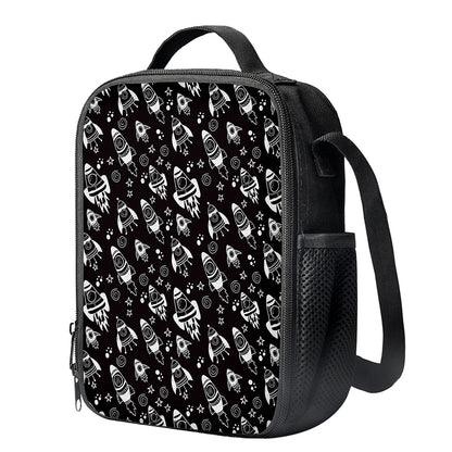 Black And White Rocket Pattern Print Crossbody Lunch Bag