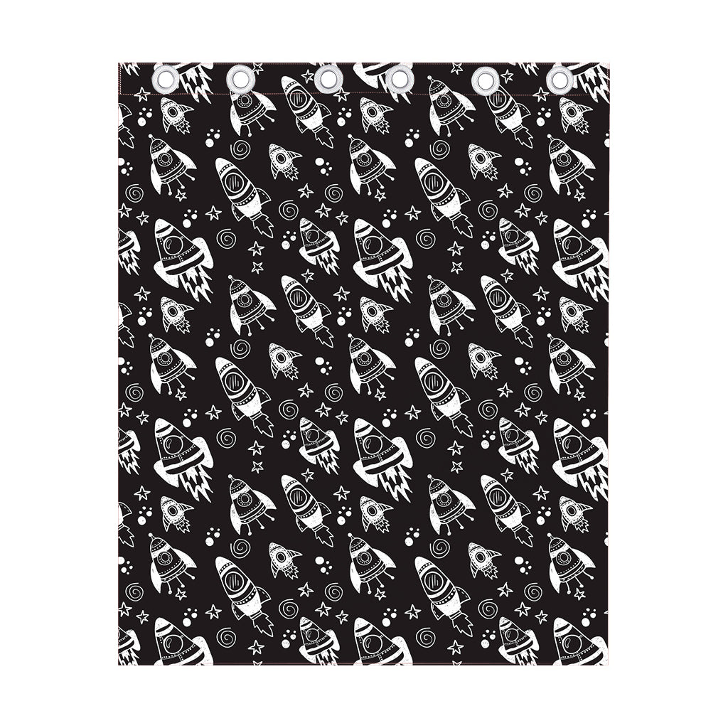 Black And White Rocket Pattern Print Curtain