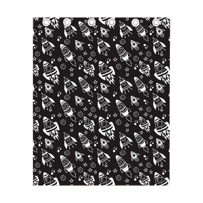 Black And White Rocket Pattern Print Curtain