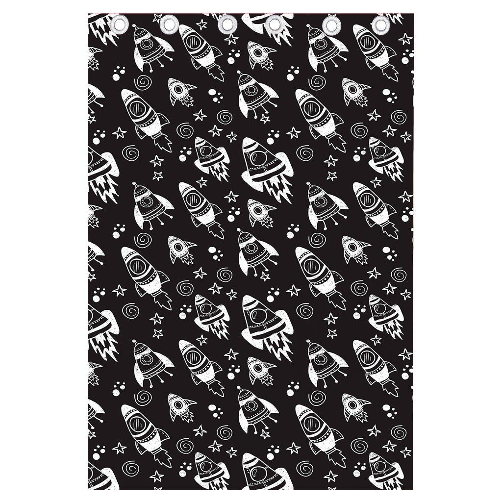 Black And White Rocket Pattern Print Curtain