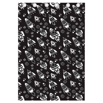 Black And White Rocket Pattern Print Curtain
