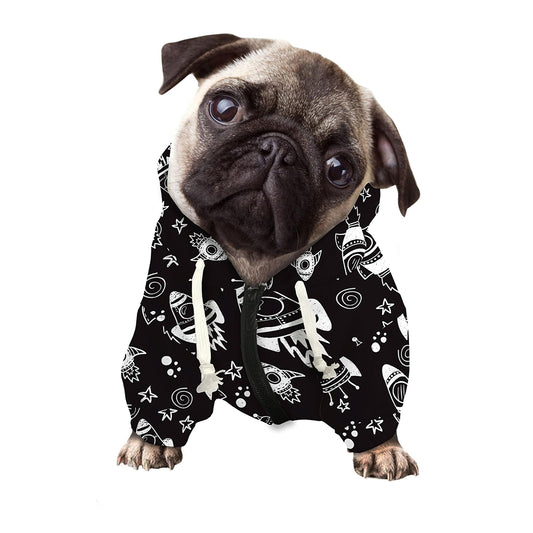 Black And White Rocket Pattern Print Dog Zip Up Hoodie