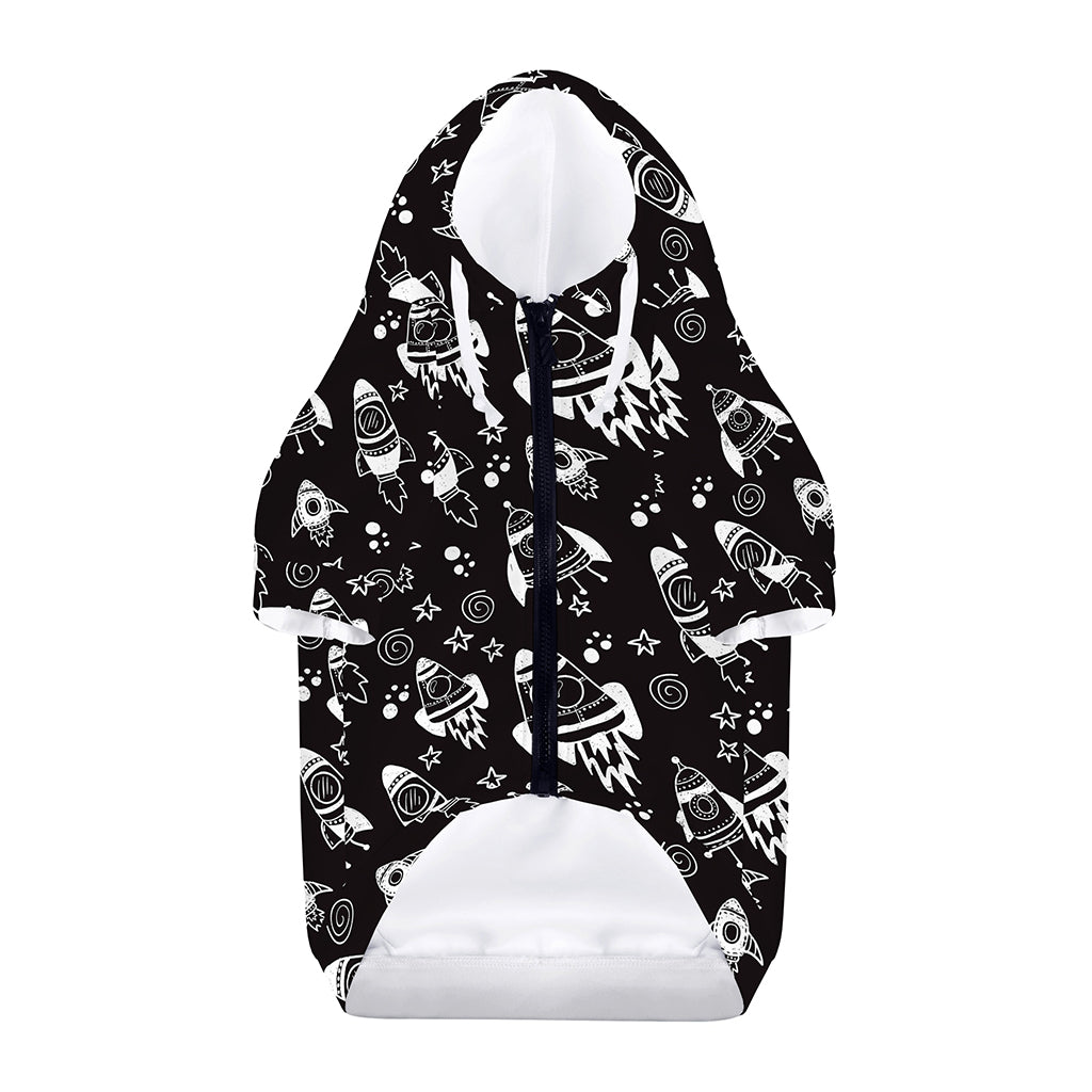 Black And White Rocket Pattern Print Dog Zip Up Hoodie