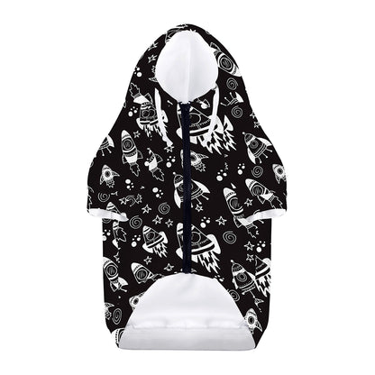 Black And White Rocket Pattern Print Dog Zip Up Hoodie