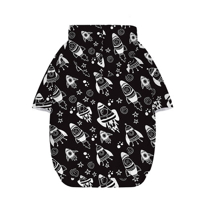 Black And White Rocket Pattern Print Dog Zip Up Hoodie