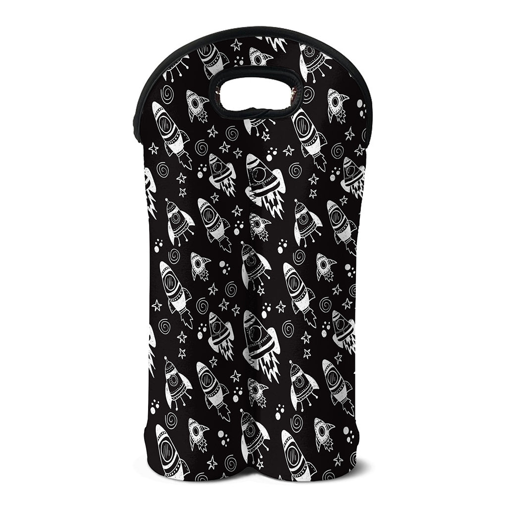 Black And White Rocket Pattern Print Double Neoprene Wine Tote