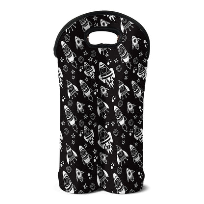 Black And White Rocket Pattern Print Double Neoprene Wine Tote