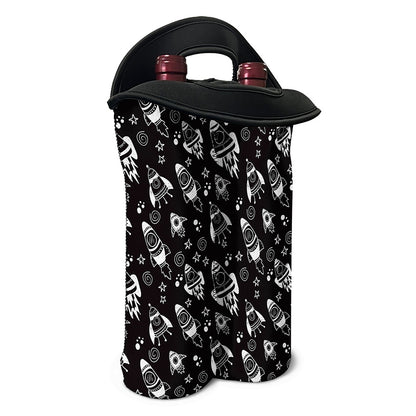 Black And White Rocket Pattern Print Double Neoprene Wine Tote