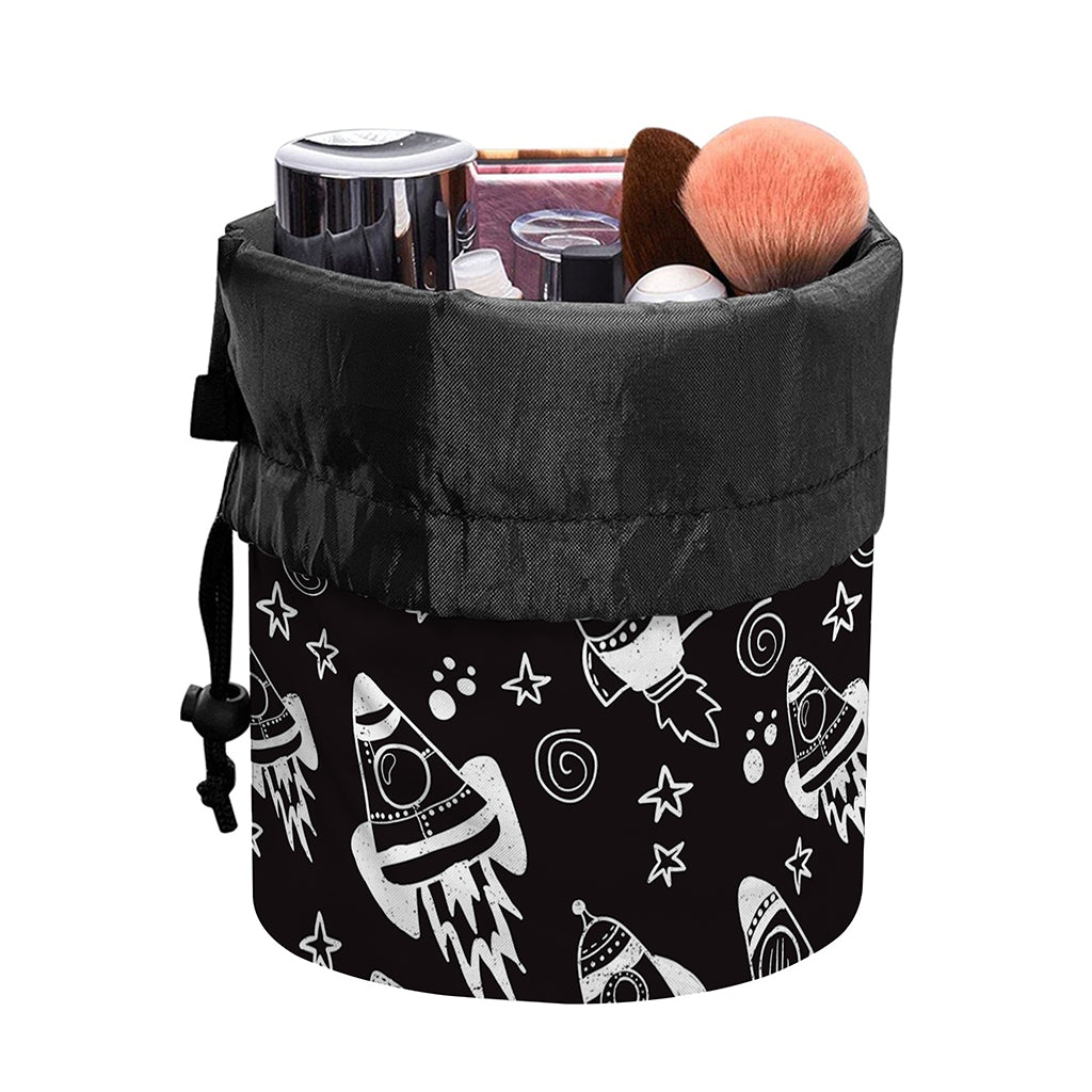 Black And White Rocket Pattern Print Drawstring Makeup Bag