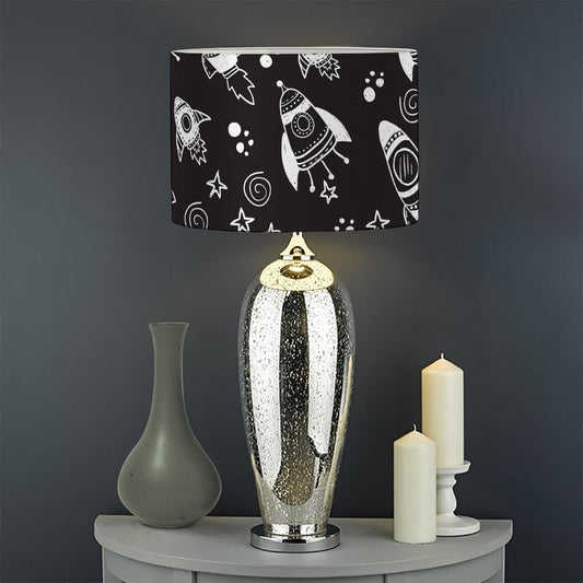 Black And White Rocket Pattern Print Drum Lamp Shade