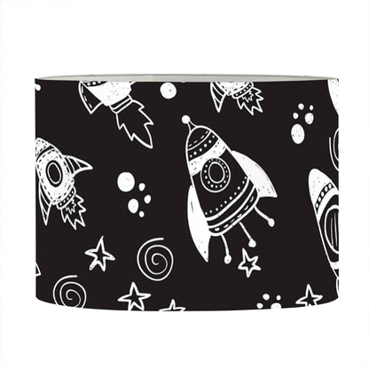 Black And White Rocket Pattern Print Drum Lamp Shade