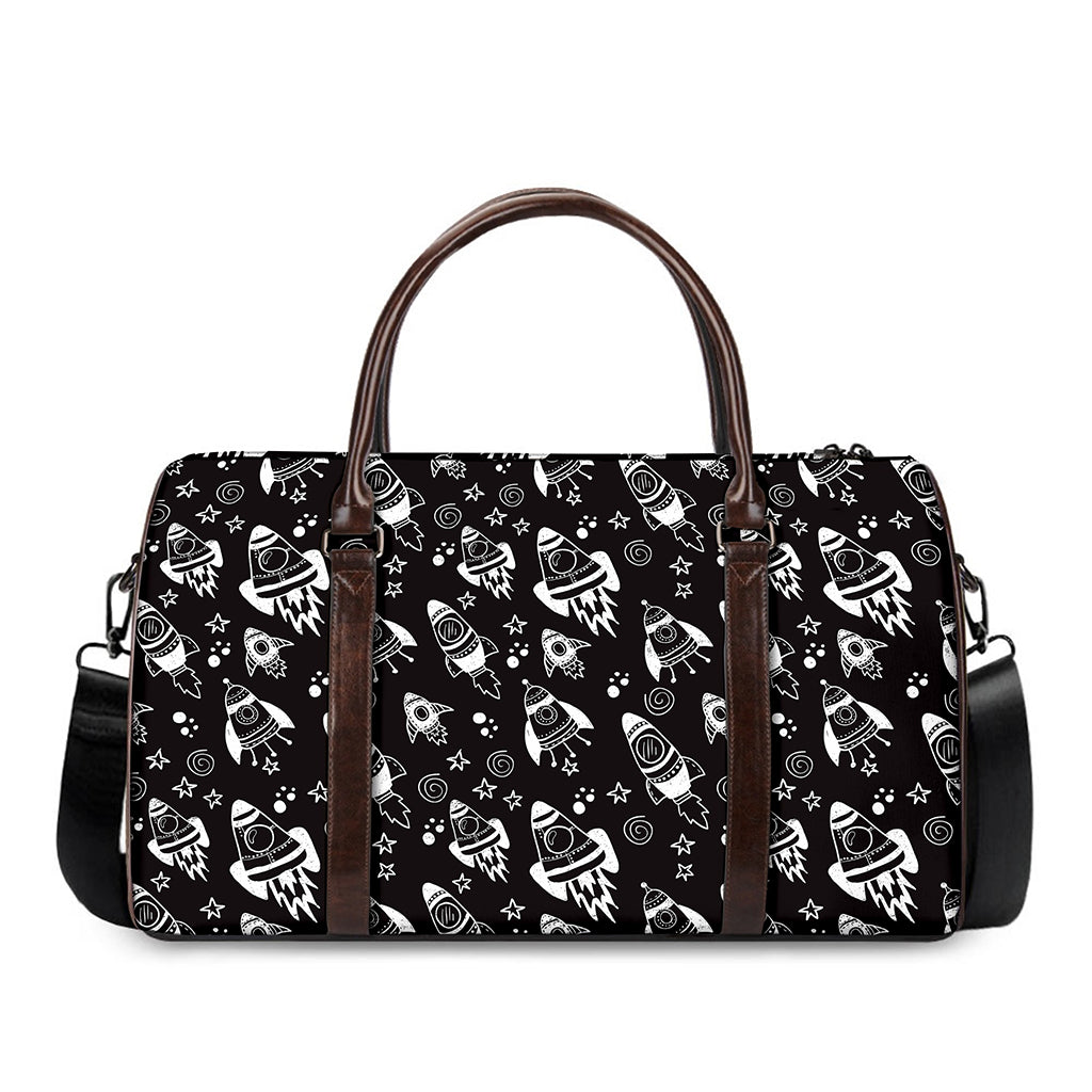 Black And White Rocket Pattern Print Duffle Bag