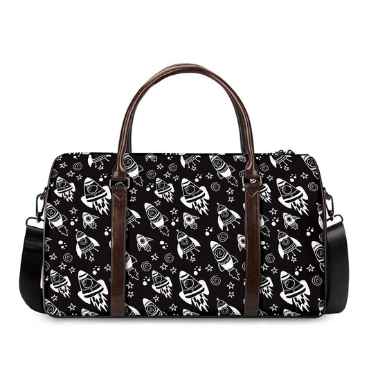 Black And White Rocket Pattern Print Duffle Bag