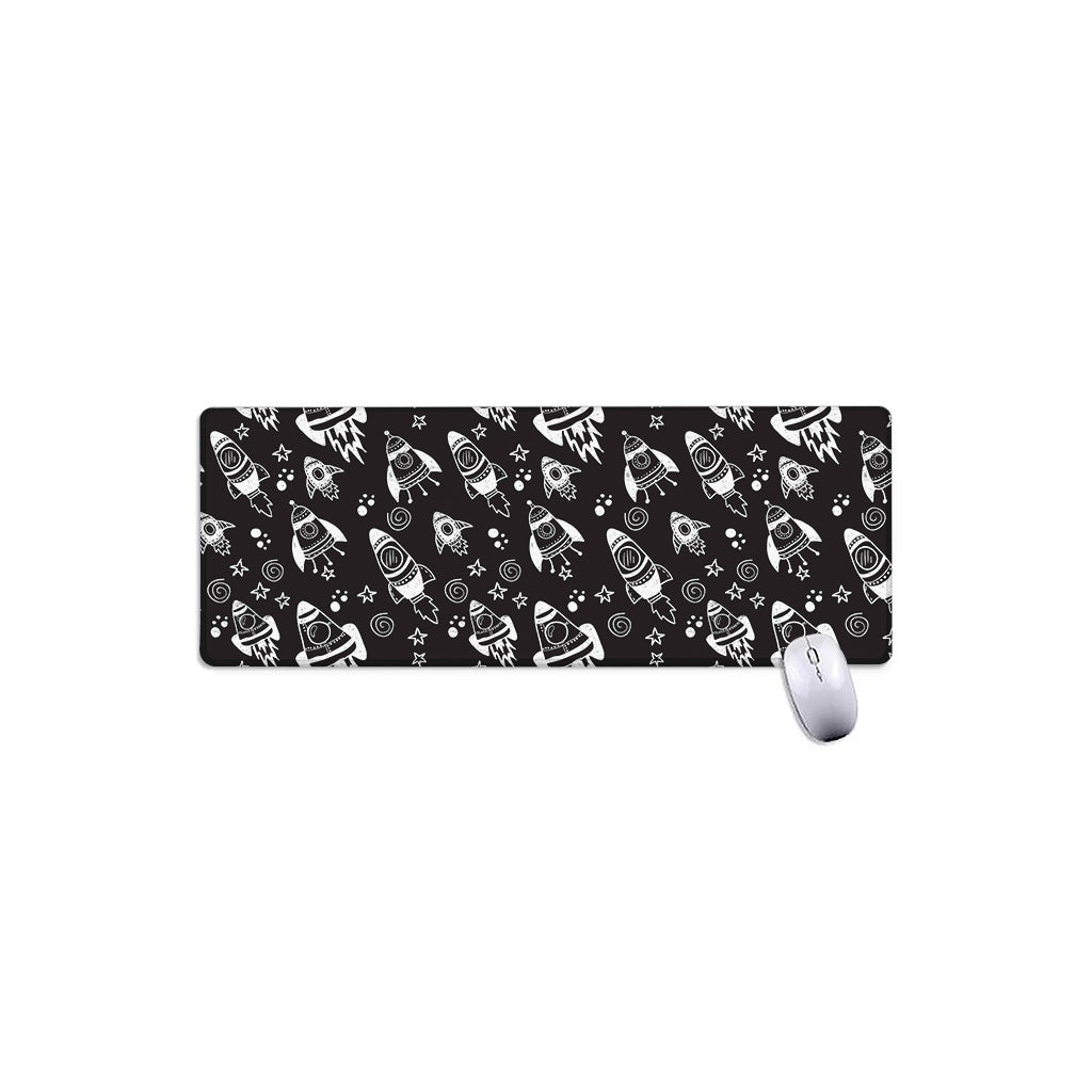 Black And White Rocket Pattern Print Extended Mouse Pad