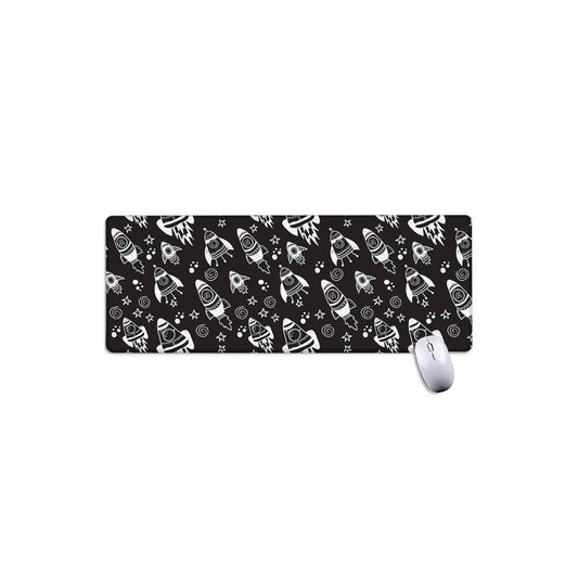 Black And White Rocket Pattern Print Extended Mouse Pad