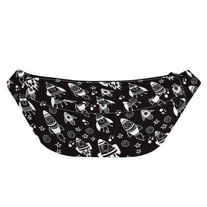 Black And White Rocket Pattern Print Fanny Pack