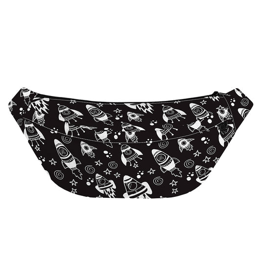 Black And White Rocket Pattern Print Fanny Pack
