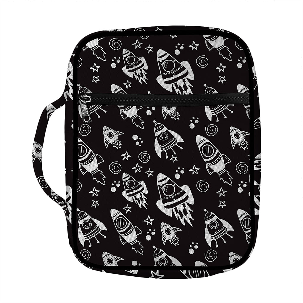 Black And White Rocket Pattern Print Front Pocket Bible Bag