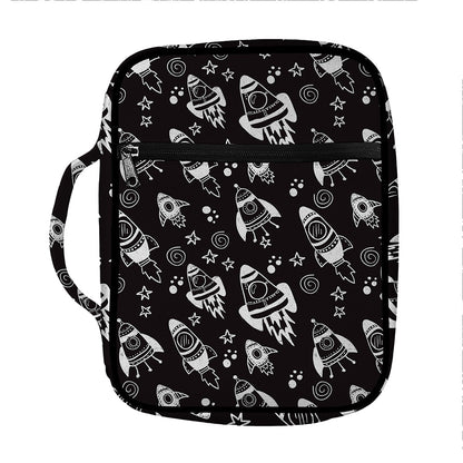 Black And White Rocket Pattern Print Front Pocket Bible Bag