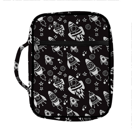 Black And White Rocket Pattern Print Front Pocket Bible Bag