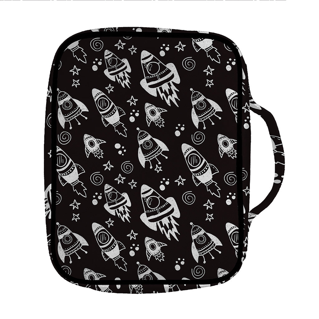 Black And White Rocket Pattern Print Front Pocket Bible Bag