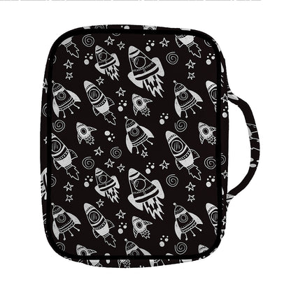 Black And White Rocket Pattern Print Front Pocket Bible Bag