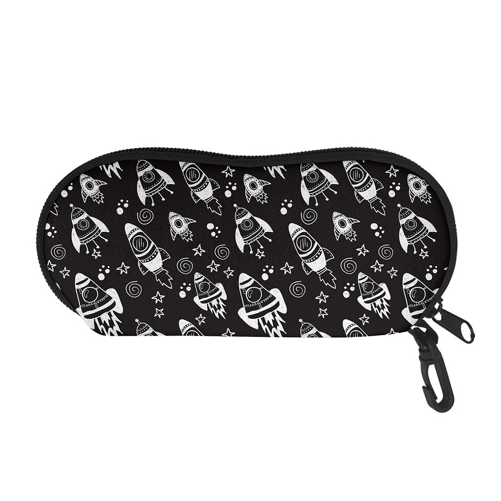 Black And White Rocket Pattern Print Glasses Case