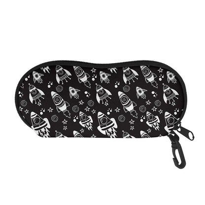 Black And White Rocket Pattern Print Glasses Case