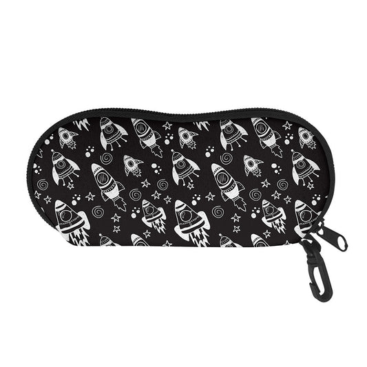 Black And White Rocket Pattern Print Glasses Case