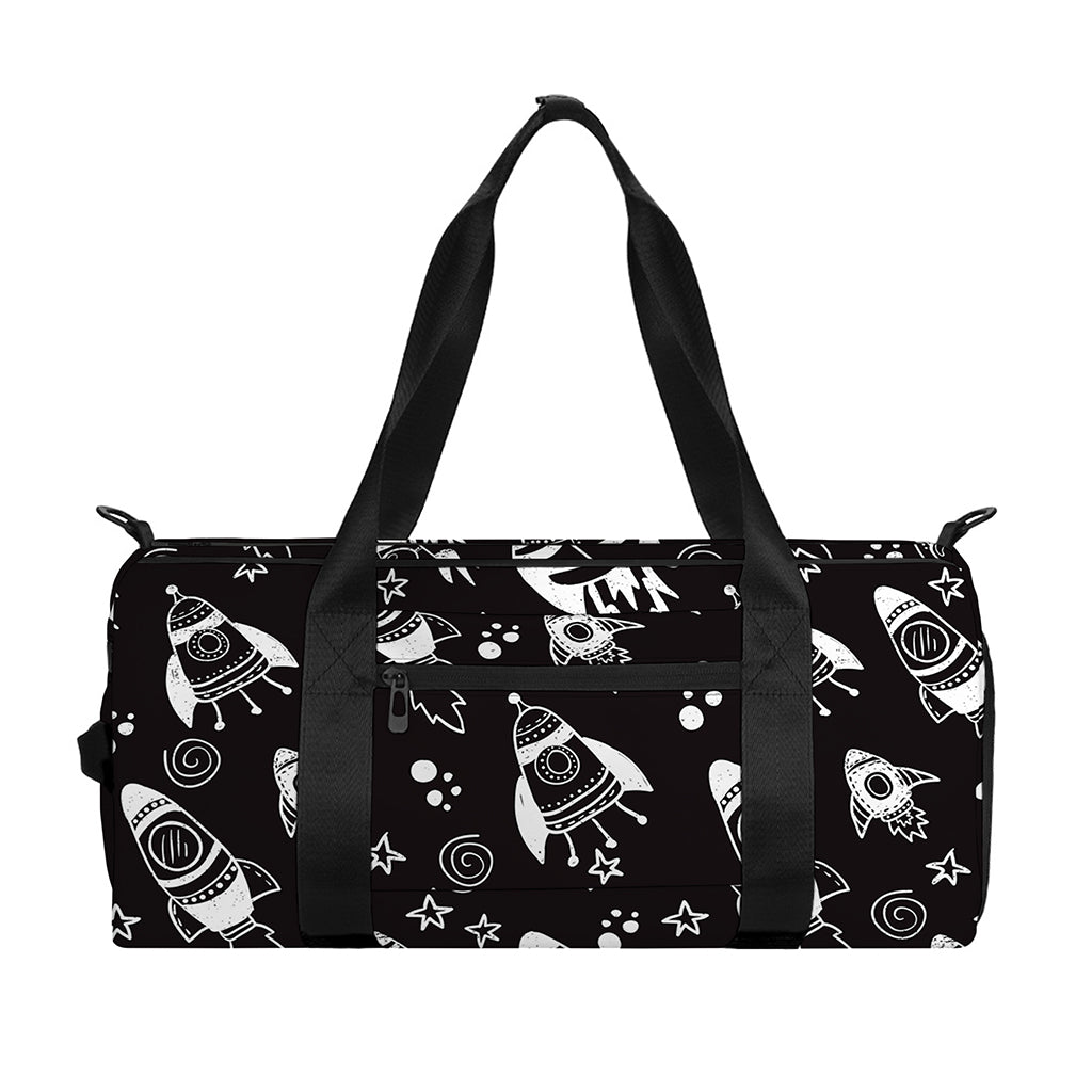 Black And White Rocket Pattern Print Gym Bag