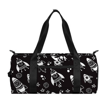 Black And White Rocket Pattern Print Gym Bag