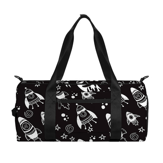 Black And White Rocket Pattern Print Gym Bag