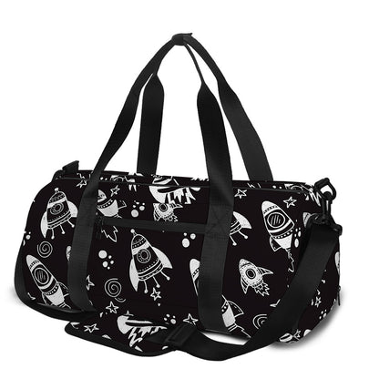 Black And White Rocket Pattern Print Gym Bag